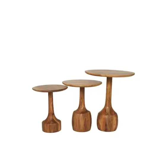 Brown Mango Wood Handmade Accent Table with Elevated Bases Set {3}