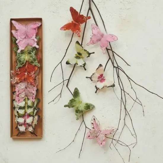 Hello Honey&reg; 6" Feather Butterfly Clip-On Ornament Set {3}