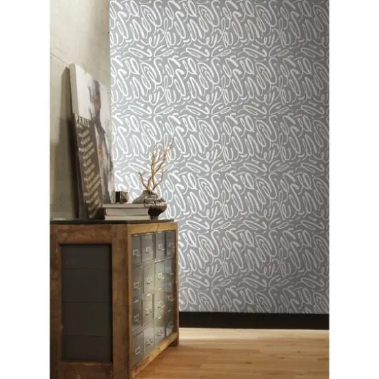 RoomMates Curly Strokes Peel & Stick Wallpaper Gray, White {6}