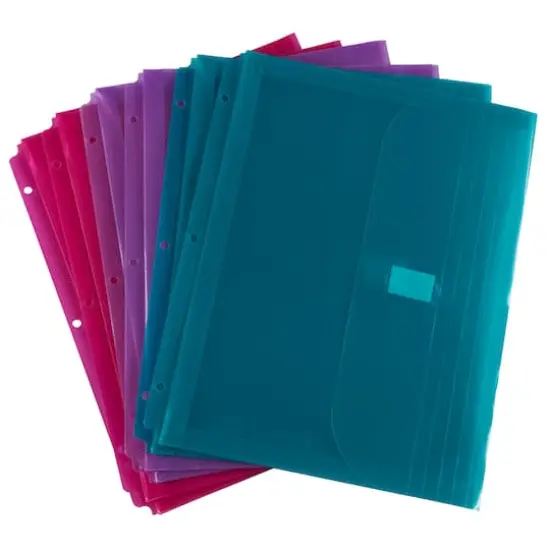 JAM Paper 9.5" x 11.5" Plastic 3 Hole Punch Binder Hook & Loop Closure Envelopes, 6ct. {1}