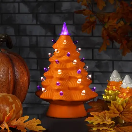 Mr. Halloween 12" Orange Ceramic Tree {3}