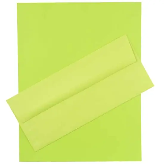 JAM Paper 8.5" x 11" Letter Paper & Envelopes #10 Business Stationery Set, 100ct. Ultra Lime Bright Hue {1}