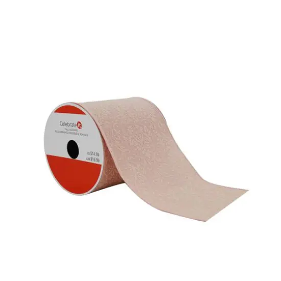 4" x 4yd. Pink Damask Wired Faux Linen Ribbon by Celebrate It&reg; Blush Romance {3}