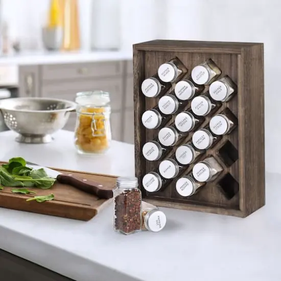 Freestanding Countertop Spice Shelf Holder with 20 Glass Jars Dark Brown {7}