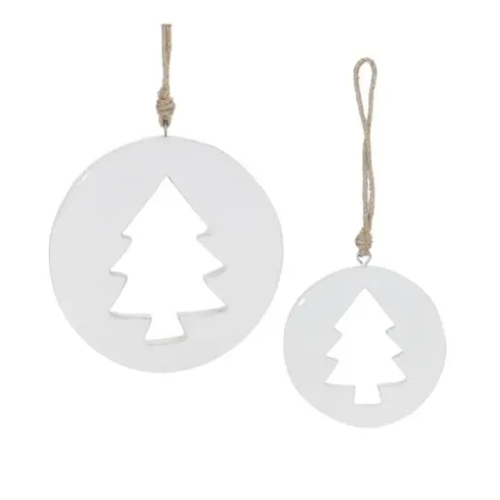 White Wood Pine Tree Cut-Out Ornaments Set {6}
