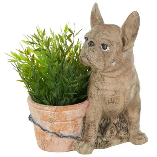 11" Textured Brown Dog Planter with Antique Pot {10}