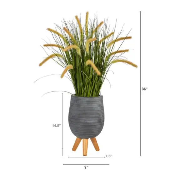 3ft. Onion Grass Plant in Gray Planter with Stand {3}