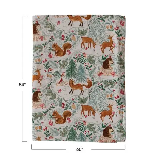 Hello Honey&reg; 84" Multicolor Cotton Printed Tablecloth with Woodland Flora & Fauna Pattern {6}