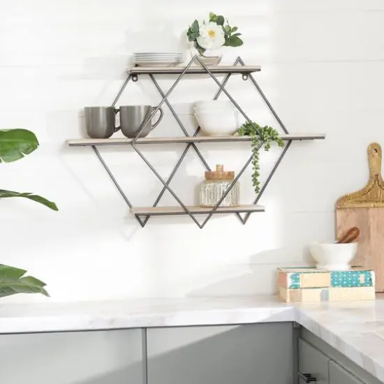 Brown Wood Contemporary Wall Shelf, 20" x 30" x 7" {9}