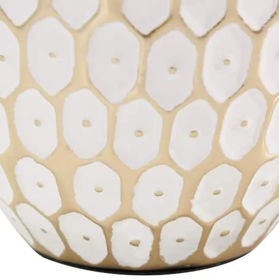10" Gold Metal Geometric Geometric Dot Vase with White Accents {7}