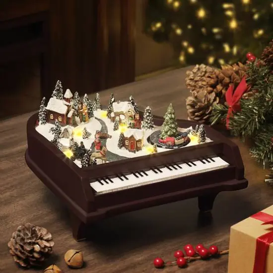Animated Musical Piano with Winter Scene {3}