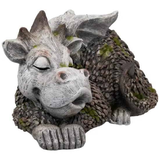 14.25" Sleeping Dragon Outdoor Garden Statue {5}