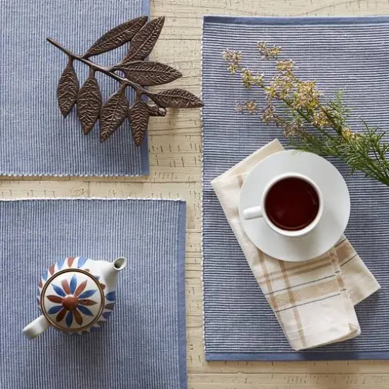 DII&reg; 2-Tone Ribbed Placemats, 6ct. Stonewash blue and white {9}