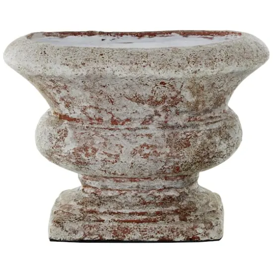 10.5" Brown Ceramic Antique Style Textured Wide Vase with Copper Accents {7}