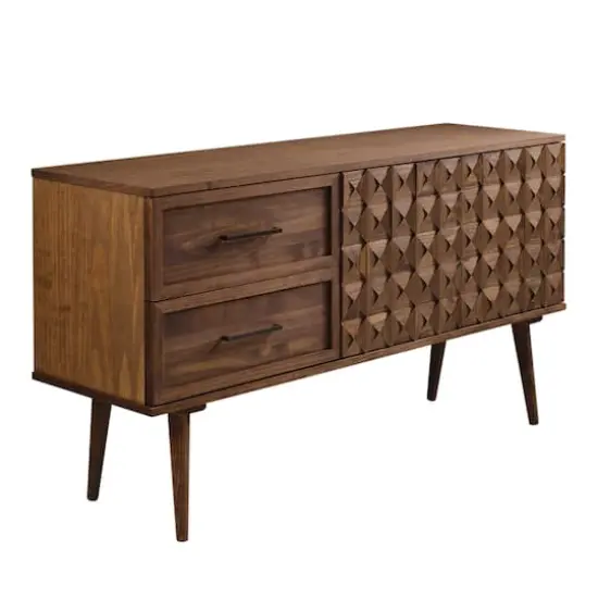 Walker Edison 58" Brown Solid Wood 2-Drawer Prism Sideboard {1}