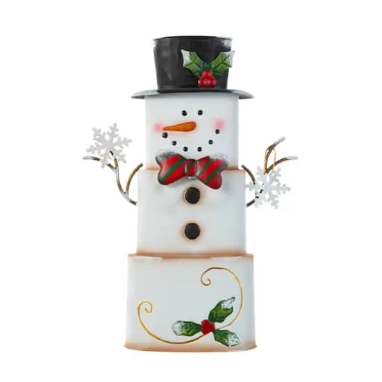 Glitzhome&reg; 17" Metal Stacked Box Snowman Table D&eacute;cor {5}