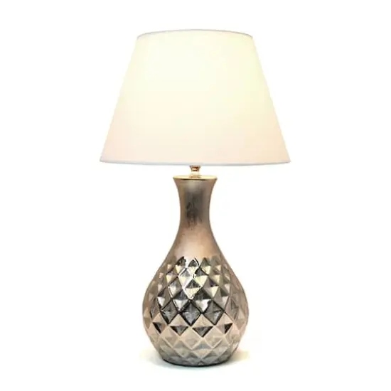 Elegant Designs 20.5" Metallic Silver Geometric Ceramic Table Lamp with White Fabric Shade {3}