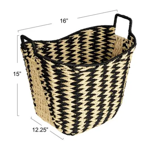 Household Essentials 16" Black & Natural Zigzag Woven Paper Rope Basket {5}