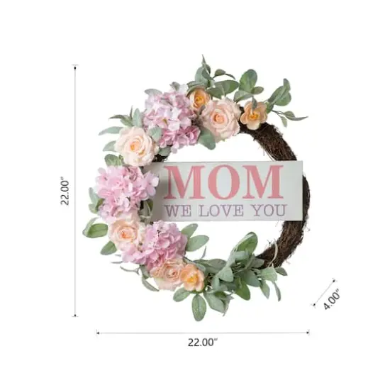 Glitzhome&reg; 22" Mother's Day Floral Wreath {8}
