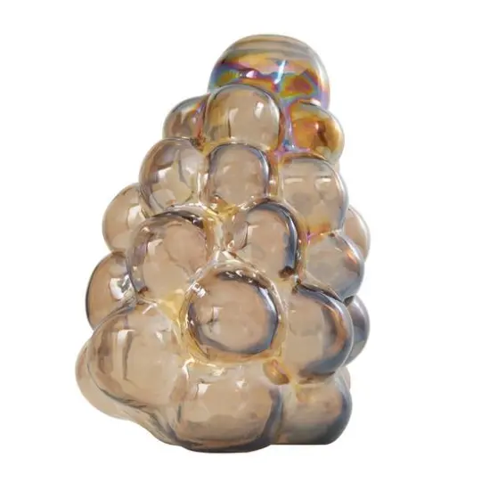 12" Iridescent Brown Abstract Handmade Bubble Glass Vase {5}