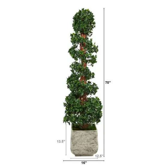 6ft. English Ivy Topiary Spiral Artificial Tree in White Planter UV Resistant (Indoor/Outdoor) {3}