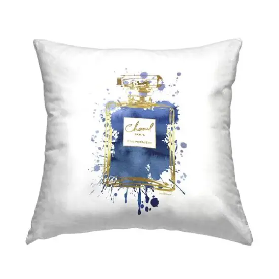 Stupell Industries Blue Urban Splatter Glam Fragrance Bottle Throw Pillow, 18" x 18" {1}