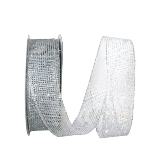 Reliant 1.5" x 20yd. Glitter Web Mesh Wired Metallic Ribbon Silver {1}