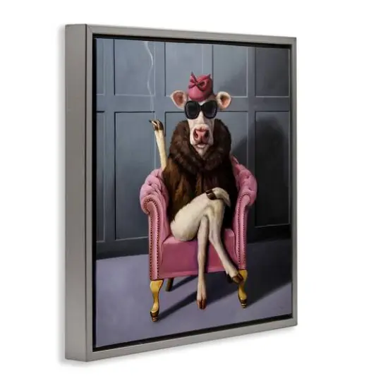 Stupell Industries Trendy Pink Glam Cow Floater Framed Art Gray {4}