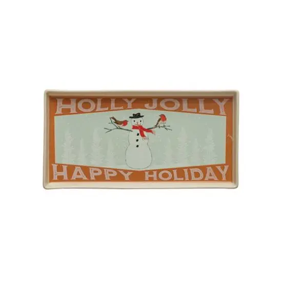 Hello Honey&reg; 12.75" Holly Jolly Happy Holiday Snowman Stoneware Tray {1}