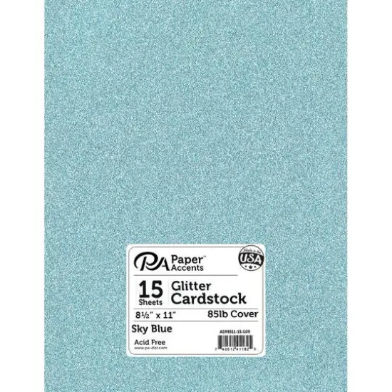 PA Paper&trade; Accents Glitter 8.5" x 11" Cardstock, 15 Sheets Sky Blue {1}