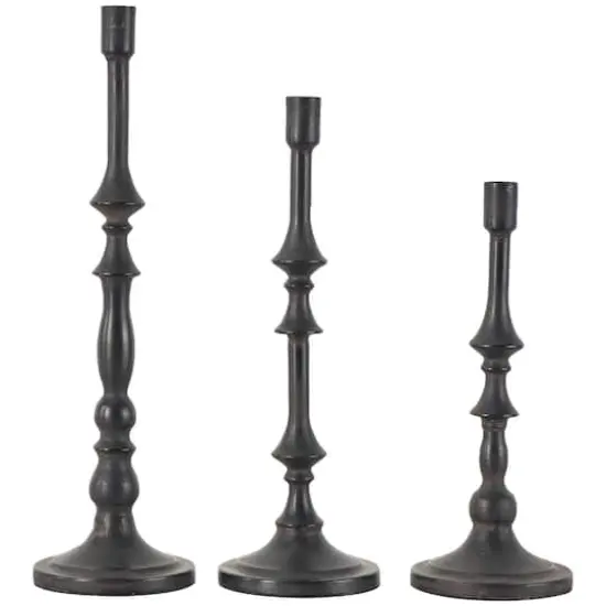 Black Metal Turned Style Candle Holder Set {1}
