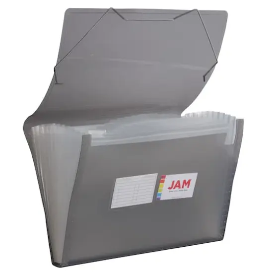 JAM Paper 10" x 15" Legal Size 13 Pocket Plastic Expanding File Accordion Folder Smoke Gray {1}