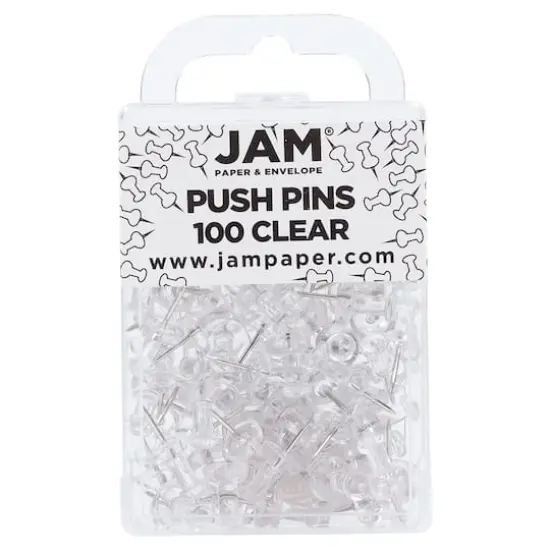 JAM Paper Clear Standard Push Pins, 2 Packs of 100 {1}