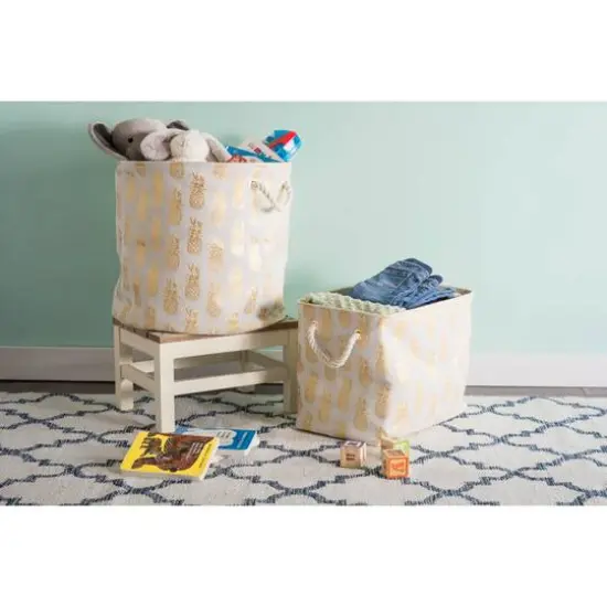 DII&reg; Large Round Gold Pineapple Polyester Bin {3}