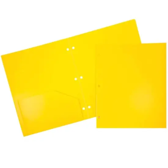 JAM Paper 3-Hole Heavy Duty Plastic Pocket Folder, 6ct. Yellow {1}