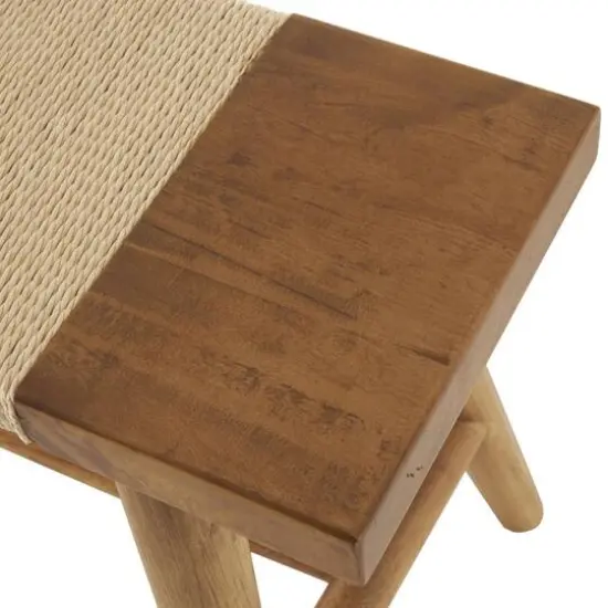 40" Brown Wood Handmade Traditional Home Bench with Rope Wrapped Seat {5}