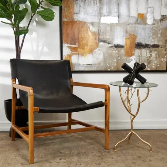 22" Metal Branch Accent Table with Glass Top Gold {8}
