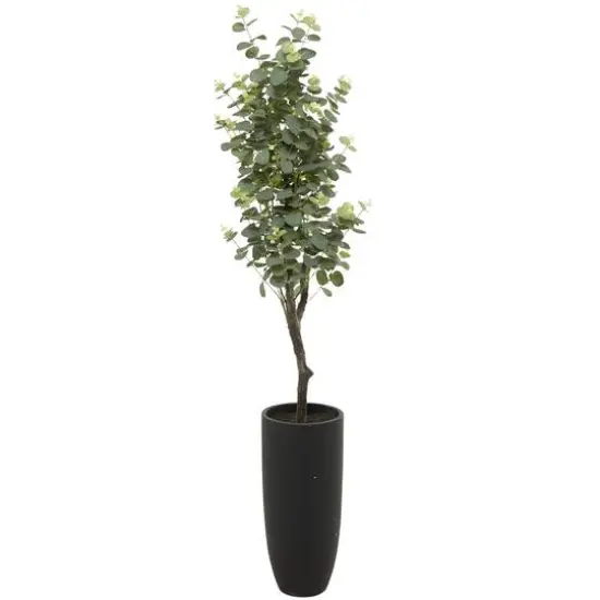 57" Green Faux Foliage Eucalyptus Artificial Tree With Black Plastic Pot {6}