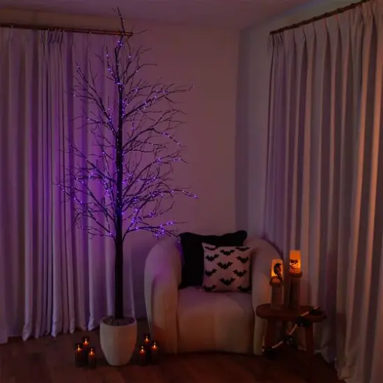 8ft. Pre-Lit Halloween Black Twig Artificial Tree with 510 Orange & Purple LED Lights {15}