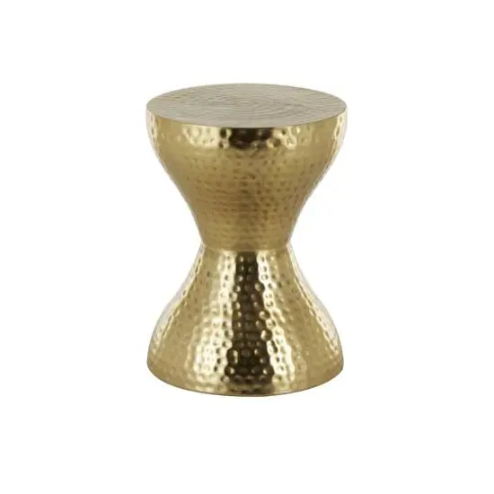 18.5" Gold Metal Hammered Accent Table with Hourglass Shape {7}