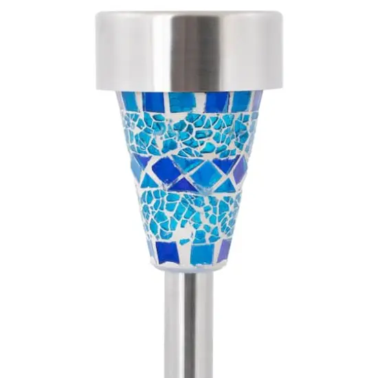15.5" Blue Mosaic Stained Glass Solar Powered LED Pathway Markers {5}