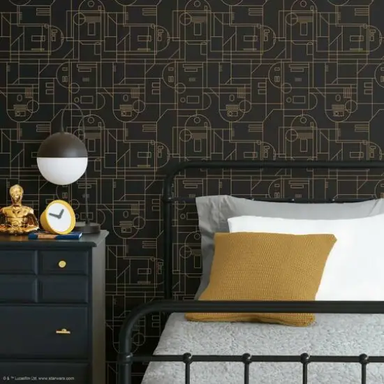 RoomMates Star Wars R2D2 Geometric Peel & Stick Wallpaper Black and Yellow {4}