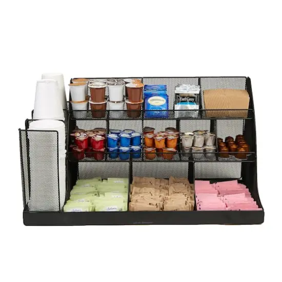 Mind Reader Black 14-Compartment 3-Tier Metal Mesh Large Breakroom Condiment Organizer {1}