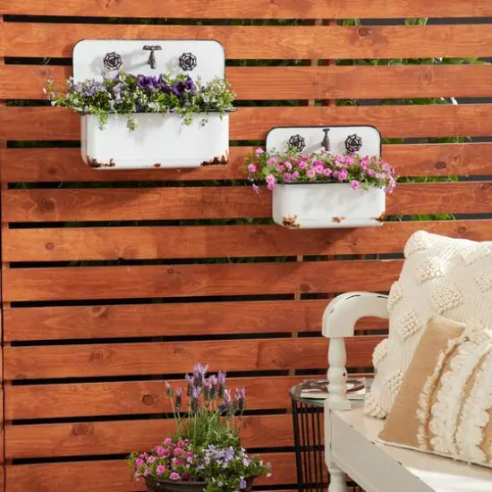 White Metal Wash Basin Planter Set {12}