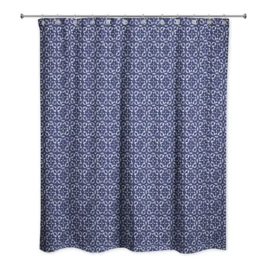 Navy Medallion Pattern 71" x 74" Shower Curtain {1}