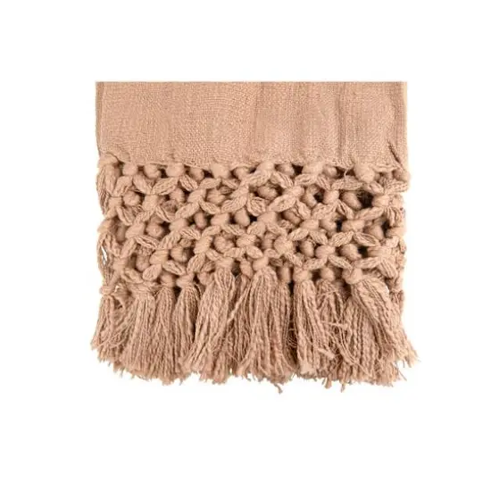 Hello Honey&reg; Pink Woven Cotton Throw Blanket with Crochet & Fringe {4}