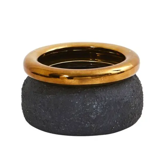 4" Stone Planter with Bronze Rim {1}