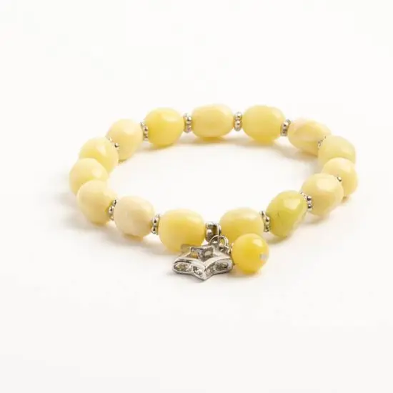 John Bead New Jade Green Natural Stone Stretch Bracelet with Star Charm {4}