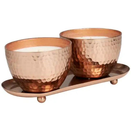 Jasmine Scented Candles in Hammered Copper Bowls Set {3}