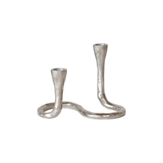 Hello Honey&reg; 7" Nickel Finish Electroplated Aluminum Wavy Taper Candleholder {4}